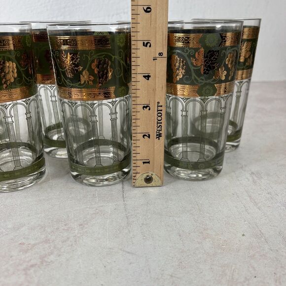 8 Cera‎ Golden Grapes Green Tall Highball Tumblers Vintage MCM Glasses - Picture 6 of 9